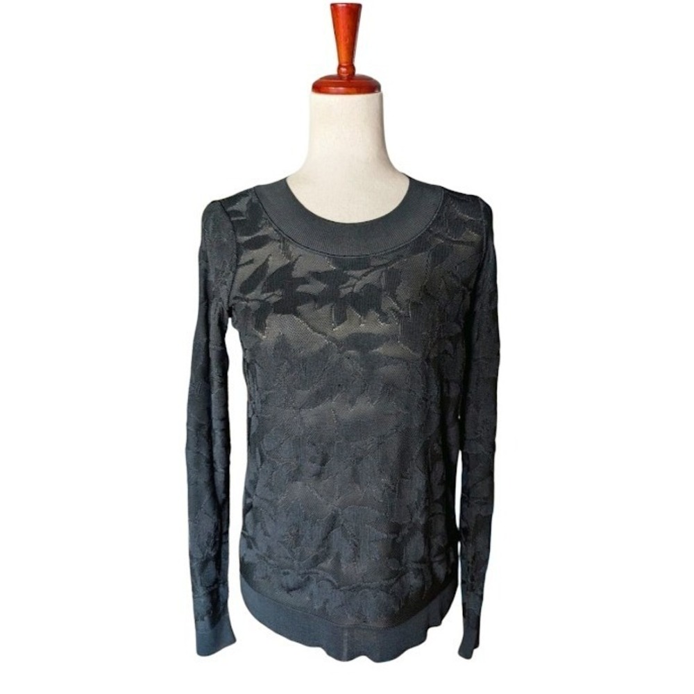 Armani Collezioni Black Floral Jacquard Sheer Knit Top Made in Italy Size 10